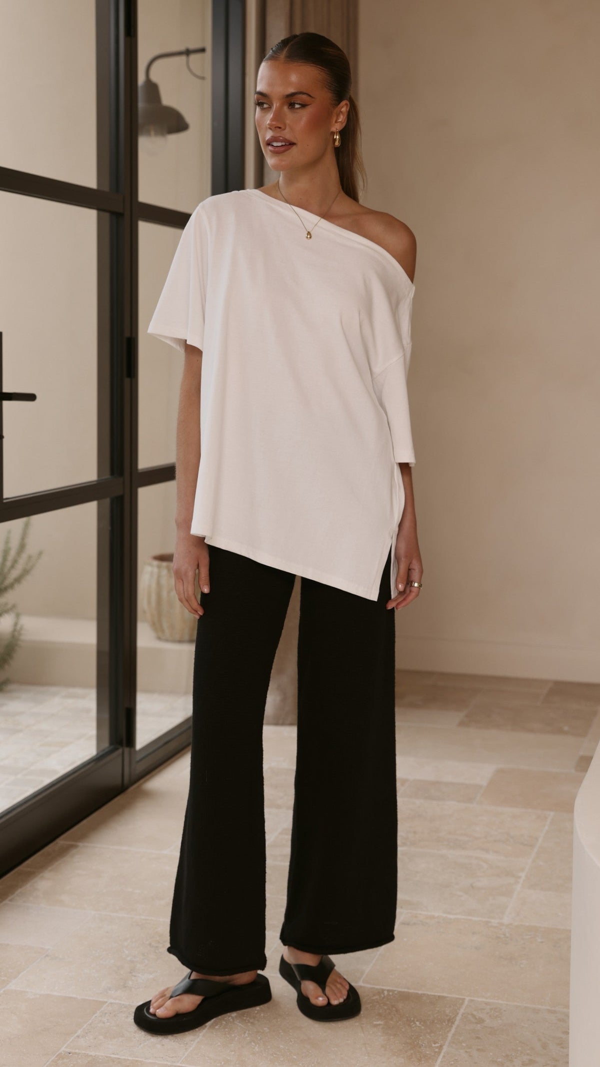 Cascadia Wide Leg Knit Trousers with Rolled Hem – Black – view 9