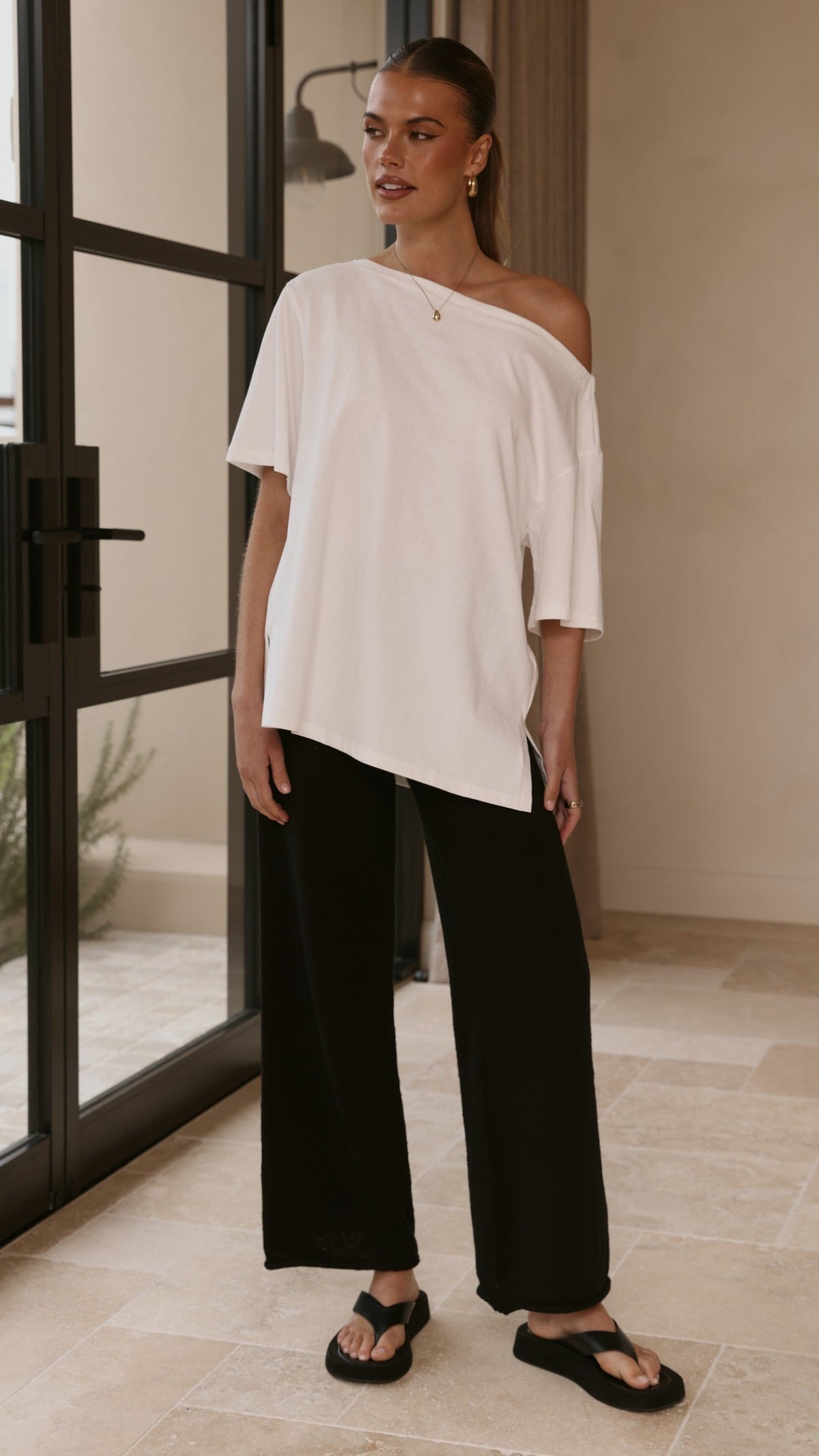 Cascadia Wide Leg Knit Trousers with Rolled Hem – Black – view 11