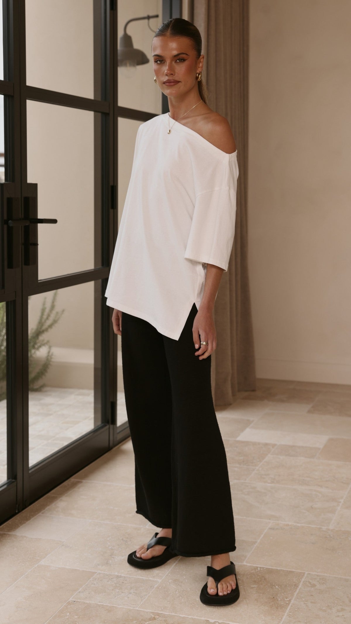 Cascadia Wide Leg Knit Trousers with Rolled Hem – Black – view 5