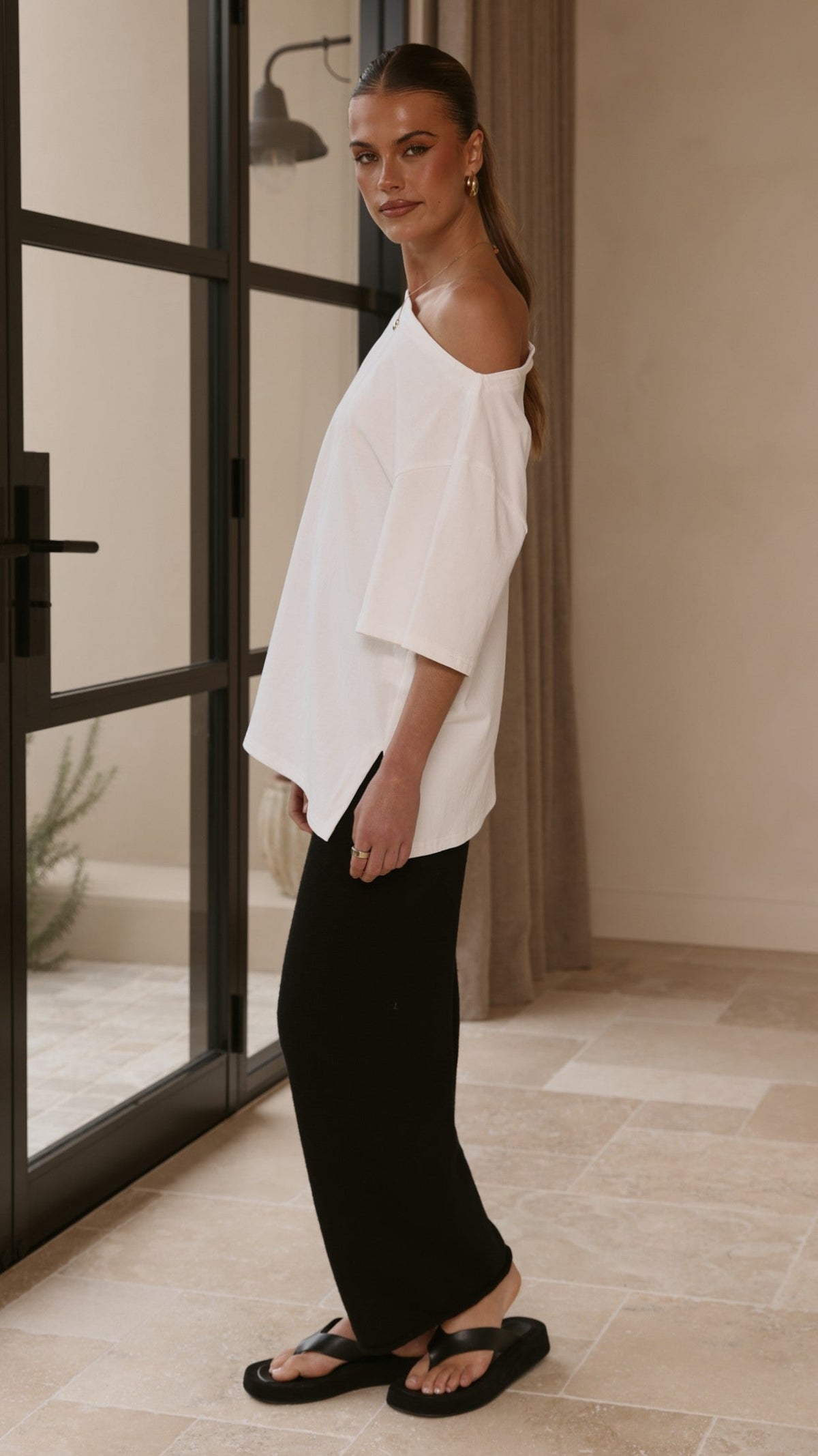Cascadia Wide Leg Knit Trousers with Rolled Hem – Black – view 6