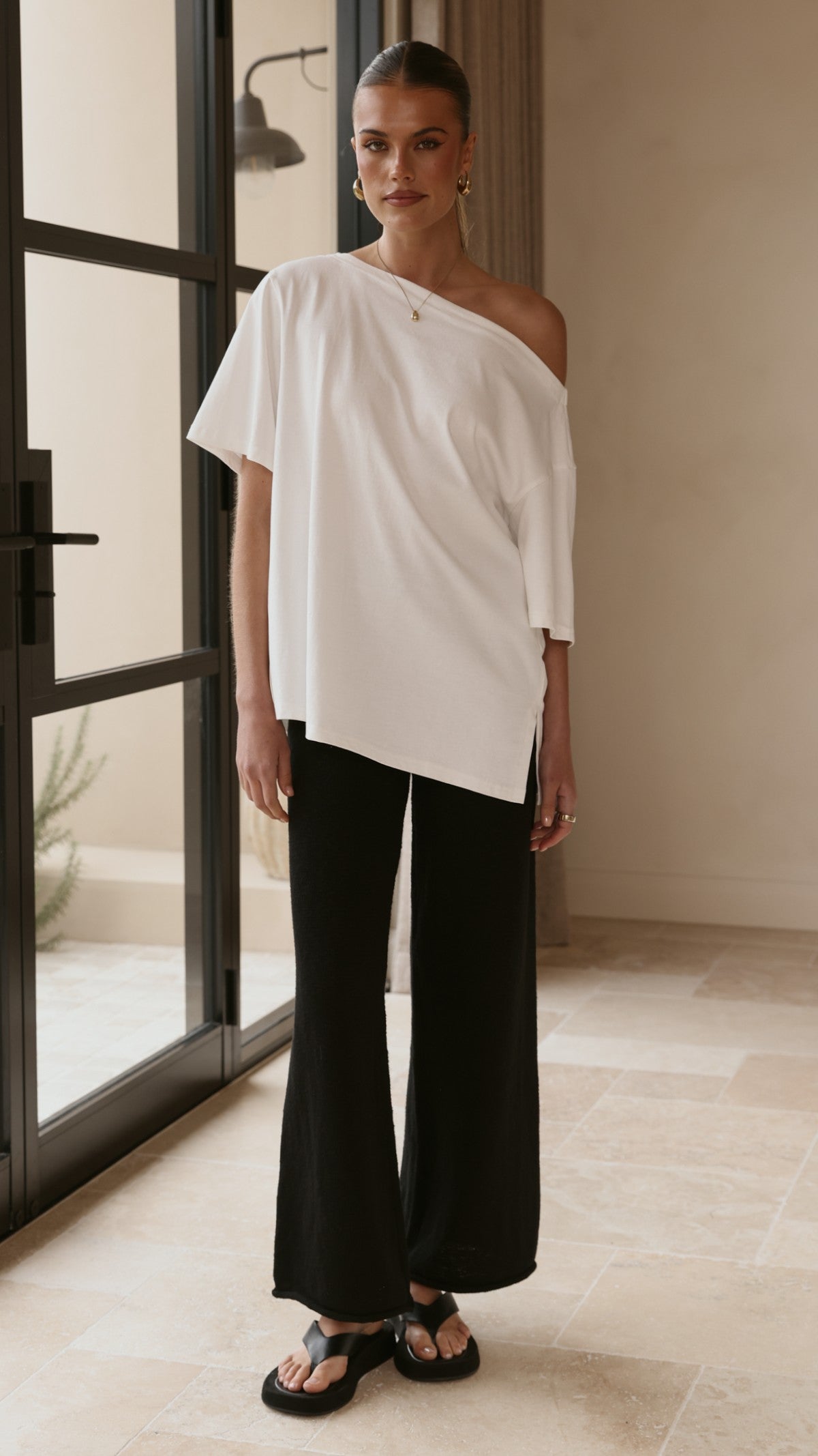 Cascadia Wide Leg Knit Trousers with Rolled Hem – Black – view 12