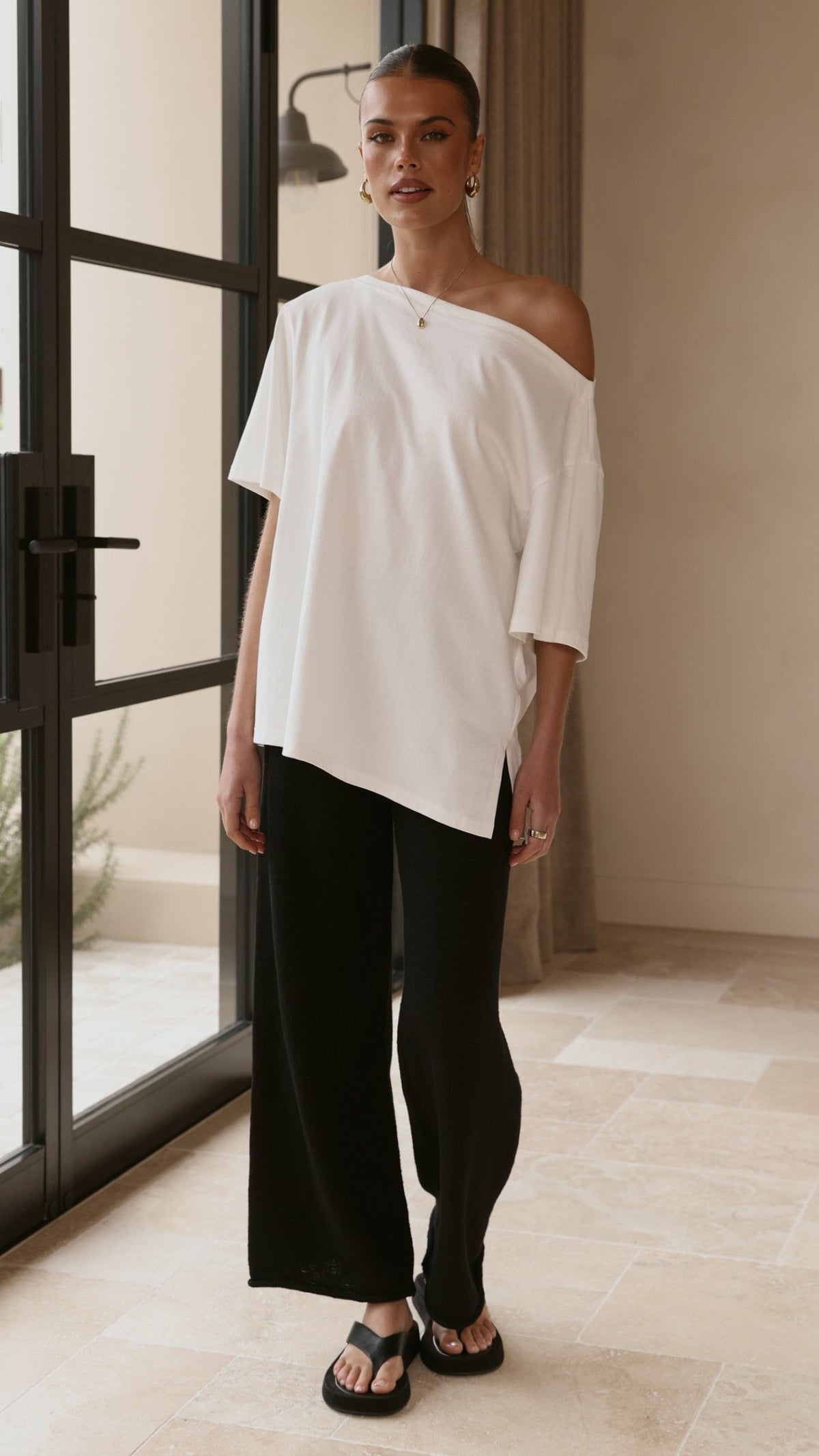 Cascadia Wide Leg Knit Trousers with Rolled Hem – Black – view 13