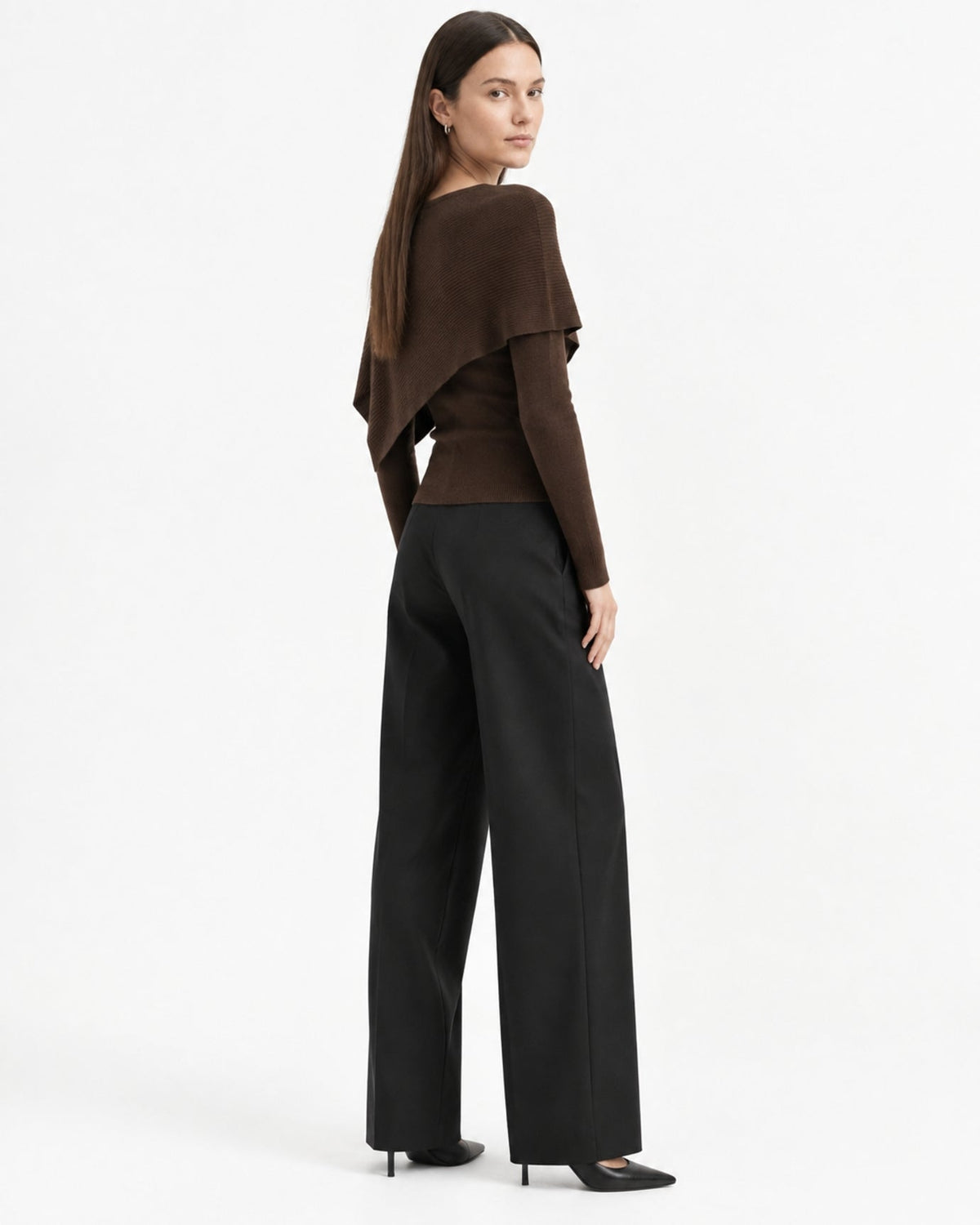 Mina Asymmetrical Draped Cotton and Viscose Knit Shawl Top – view 4