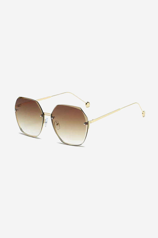 Oversized Hexagon Sunglasses with Ultra-Thin Gold Frame – Brown