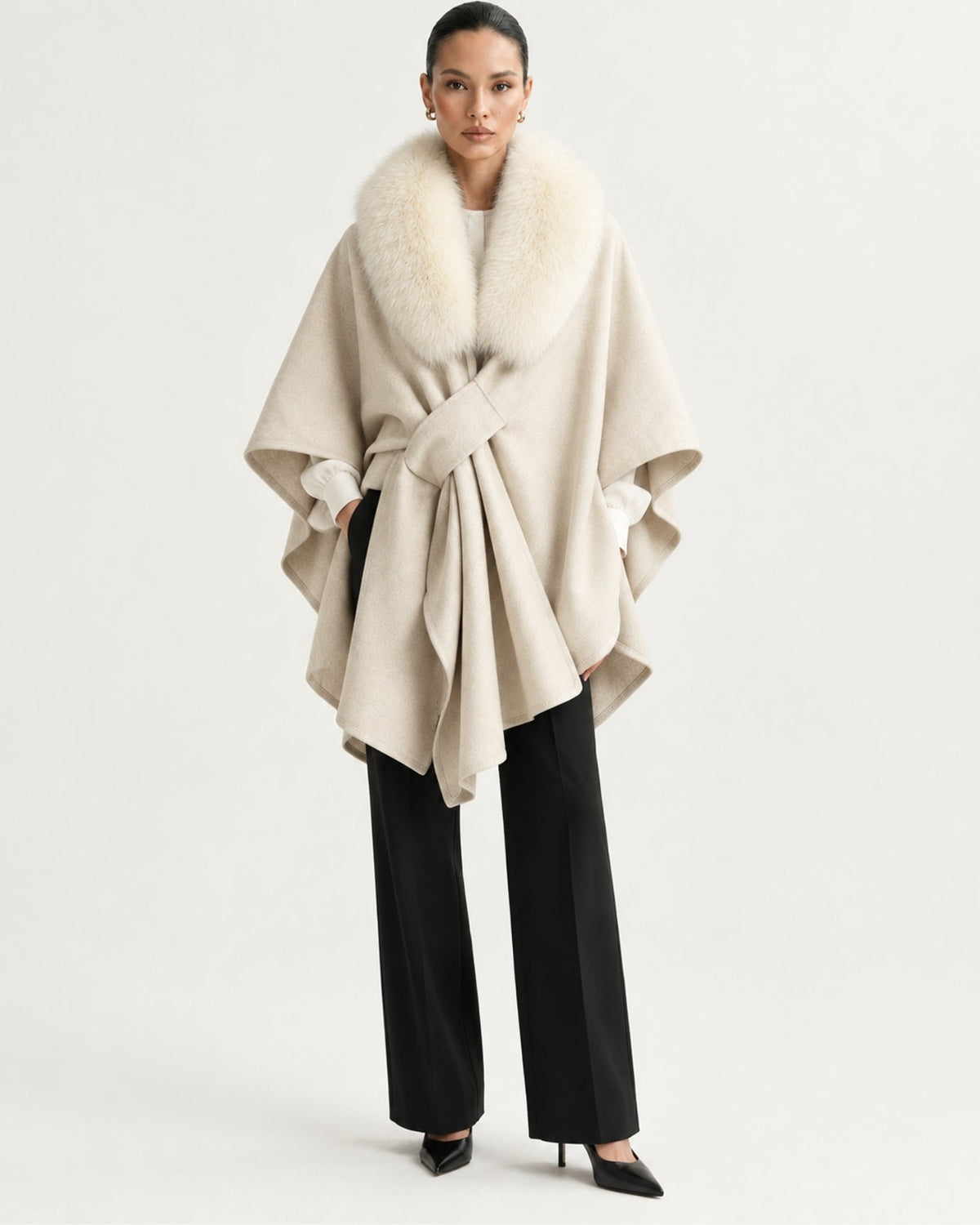 Wool Blend Knit Cape Shawl – view 8