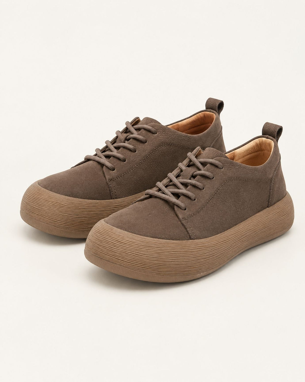 Top-Grain Leather Chunky Lace-Up Flat Shoes with Round Toe – view 7
