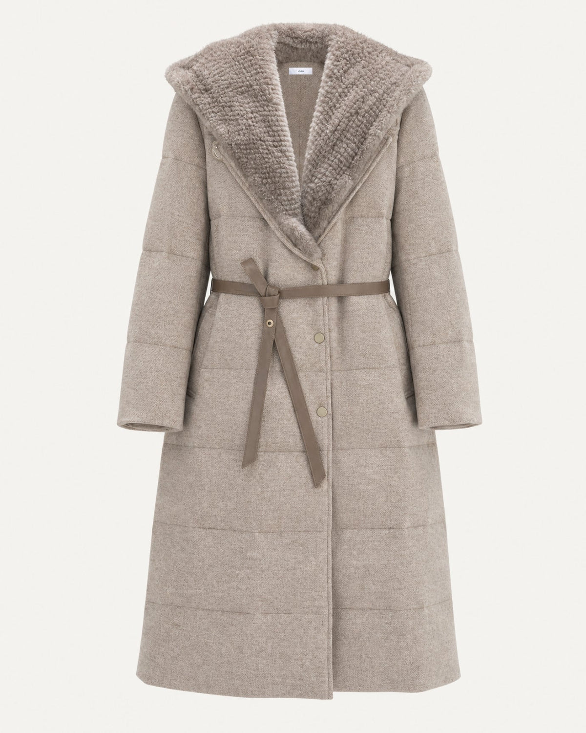 Mid-Length Striped Goose Down Jacket with Hood