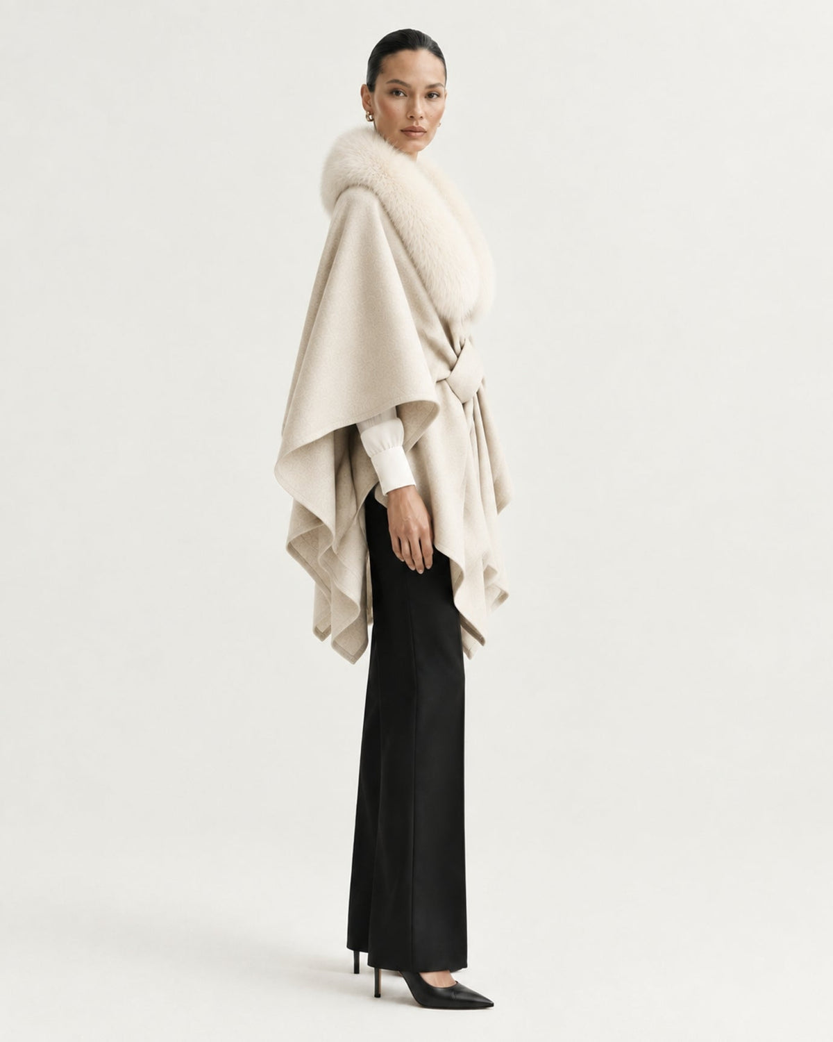Wool Blend Knit Cape Shawl – view 9