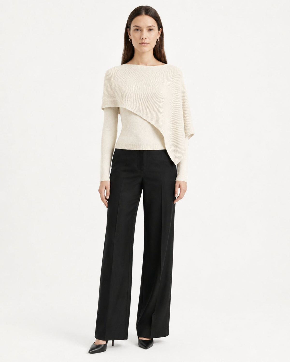 Mina Asymmetrical Draped Cotton and Viscose Knit Shawl Top – view 18