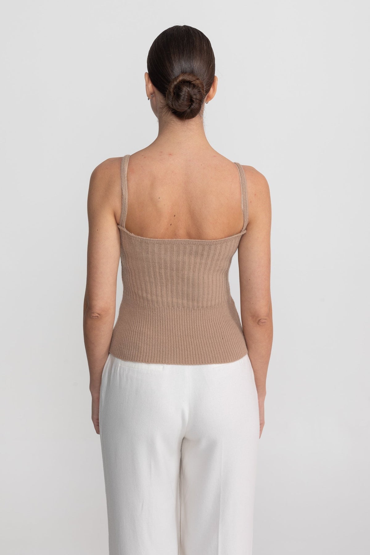 Crystal Knit Camisole and Longline Cardigan Set with Feather Cuffs – Beige – view 8
