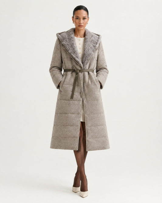 Mid-Length Striped Goose Down Jacket with Hood – view 2
