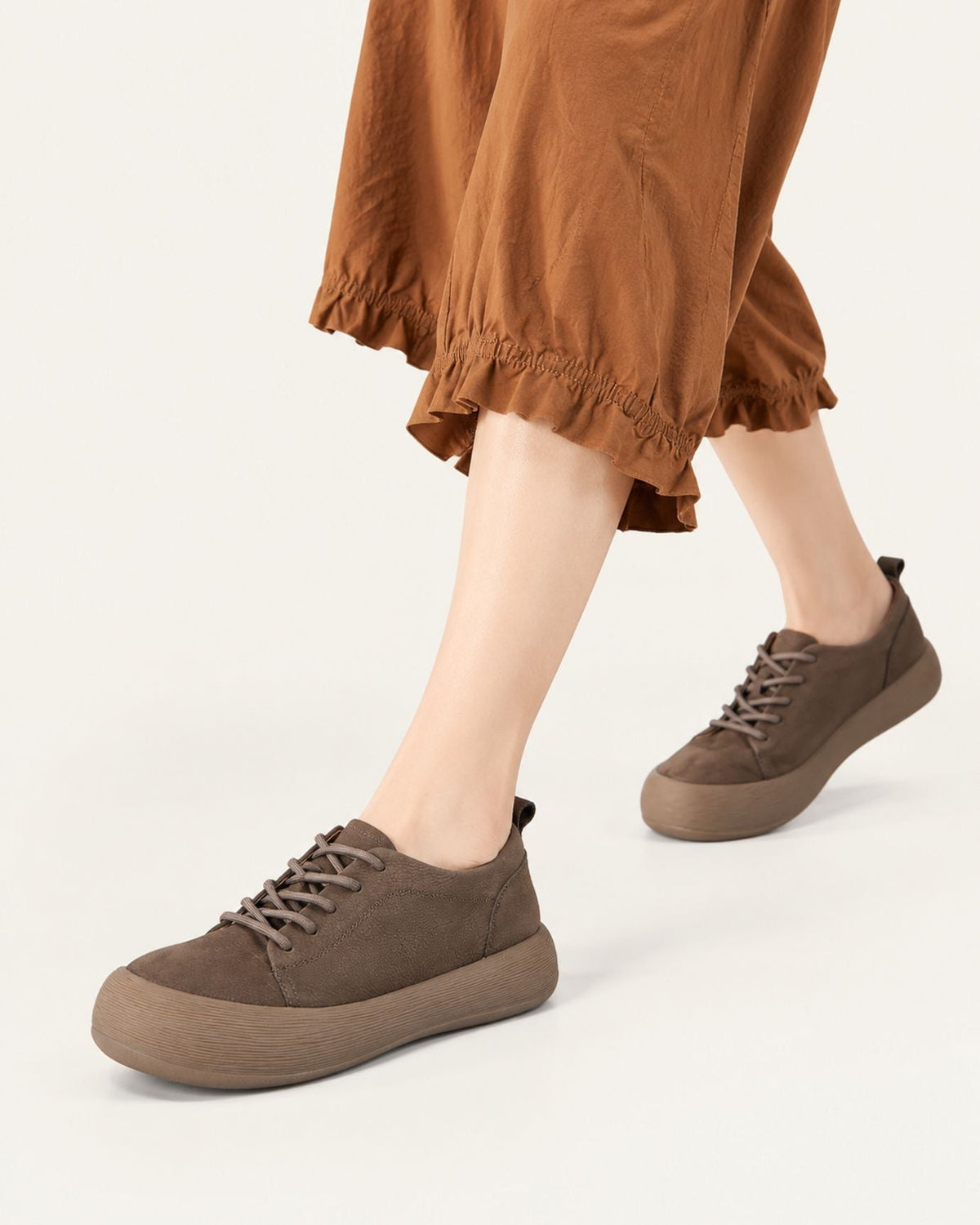 Top-Grain Leather Chunky Lace-Up Flat Shoes with Round Toe – view 6