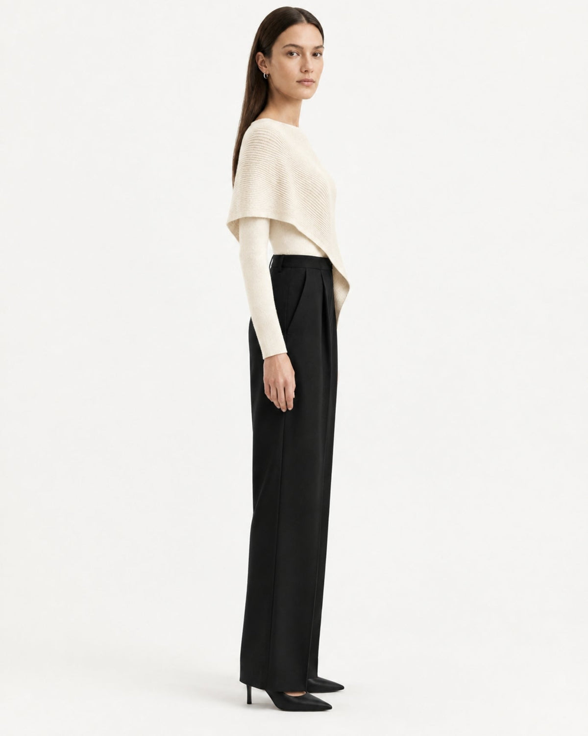 Mina Asymmetrical Draped Cotton and Viscose Knit Shawl Top – view 19