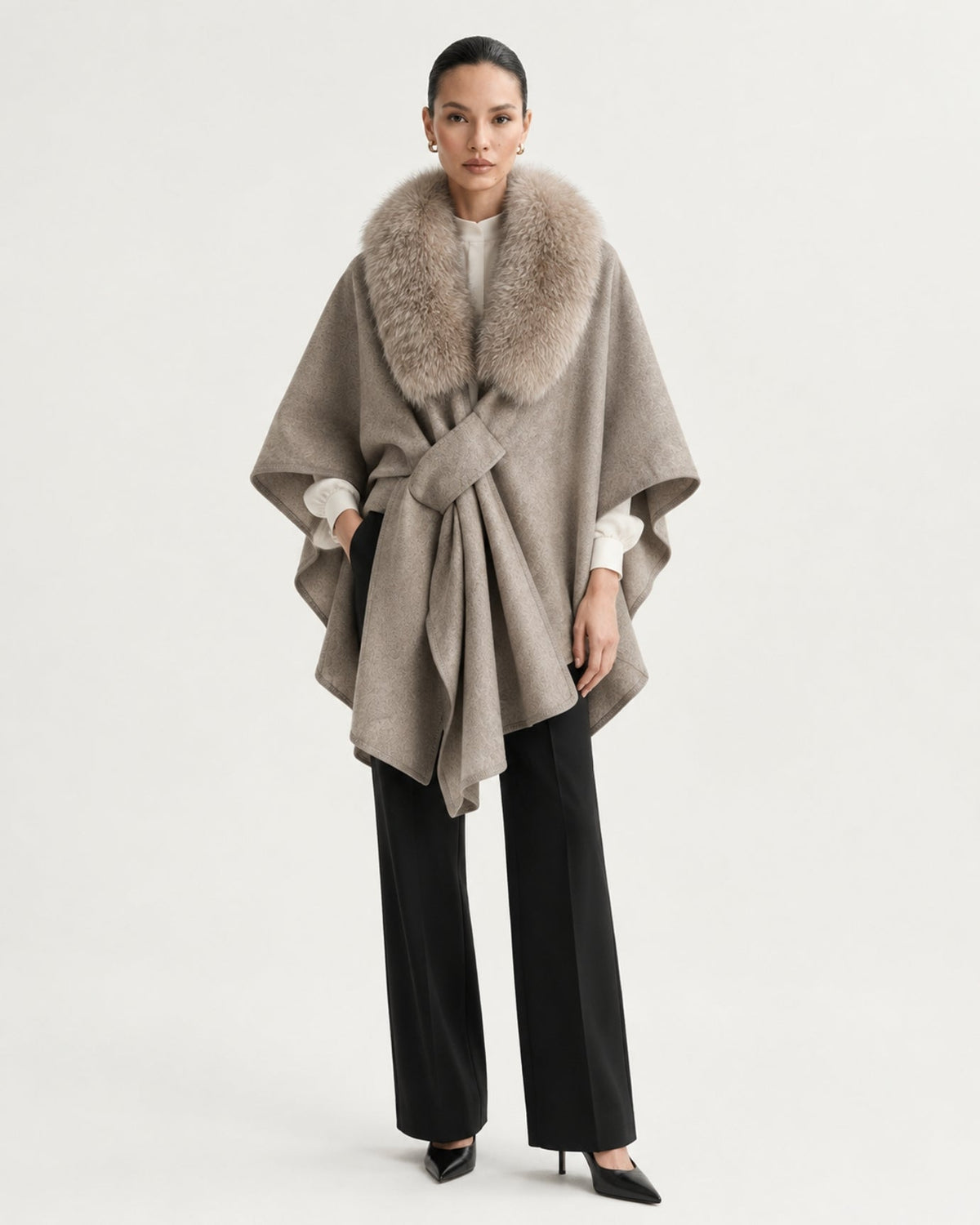 Wool Blend Knit Cape Shawl – view 11