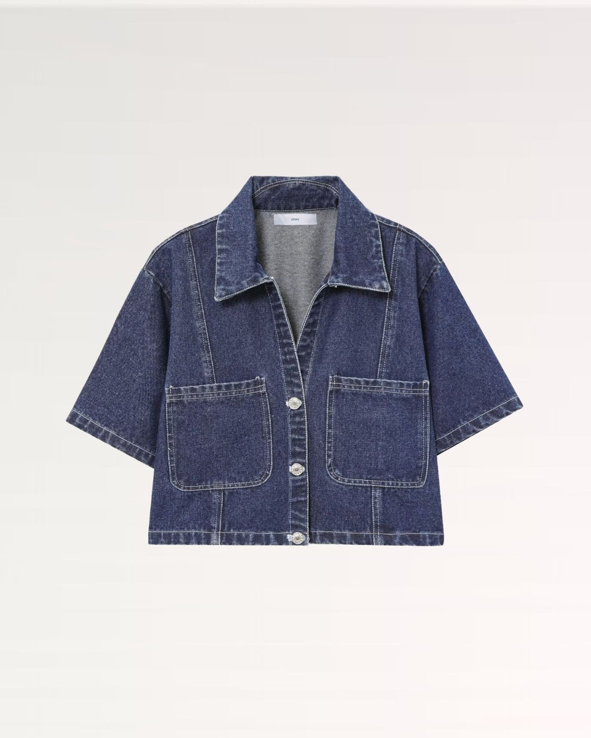 New York Pointed Collar Denim Shirt with Chest Pocket – Navy Blue