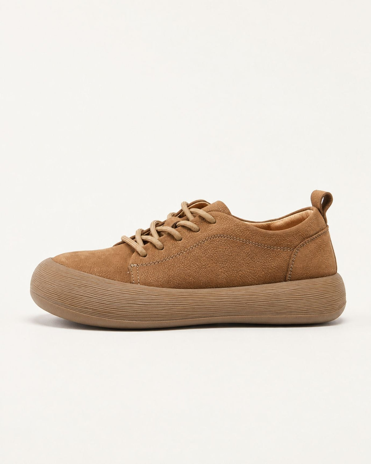 Top-Grain Leather Chunky Lace-Up Flat Shoes with Round Toe
