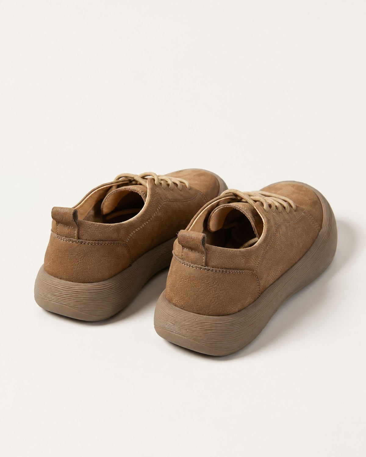 Top-Grain Leather Chunky Lace-Up Flat Shoes with Round Toe – view 3