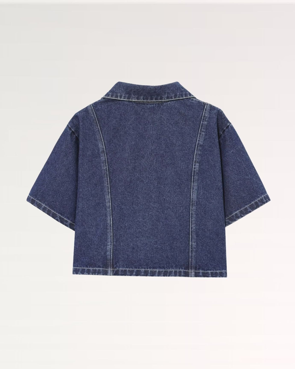 New York Pointed Collar Denim Shirt with Chest Pocket – Navy Blue