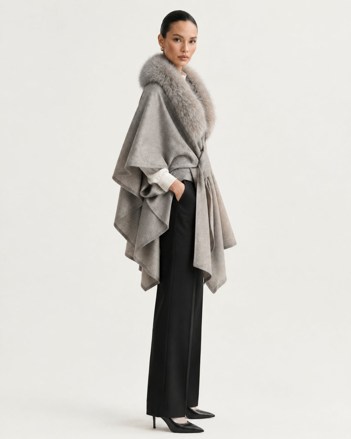 Wool Blend Knit Cape Shawl – view 12