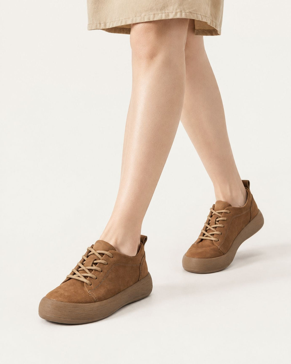 Top-Grain Leather Chunky Lace-Up Flat Shoes with Round Toe – view 2