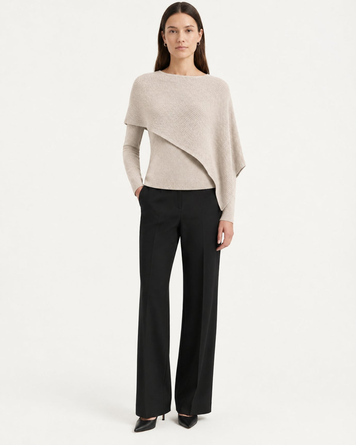 Mina Asymmetrical Draped Cotton and Viscose Knit Shawl Top – view 10