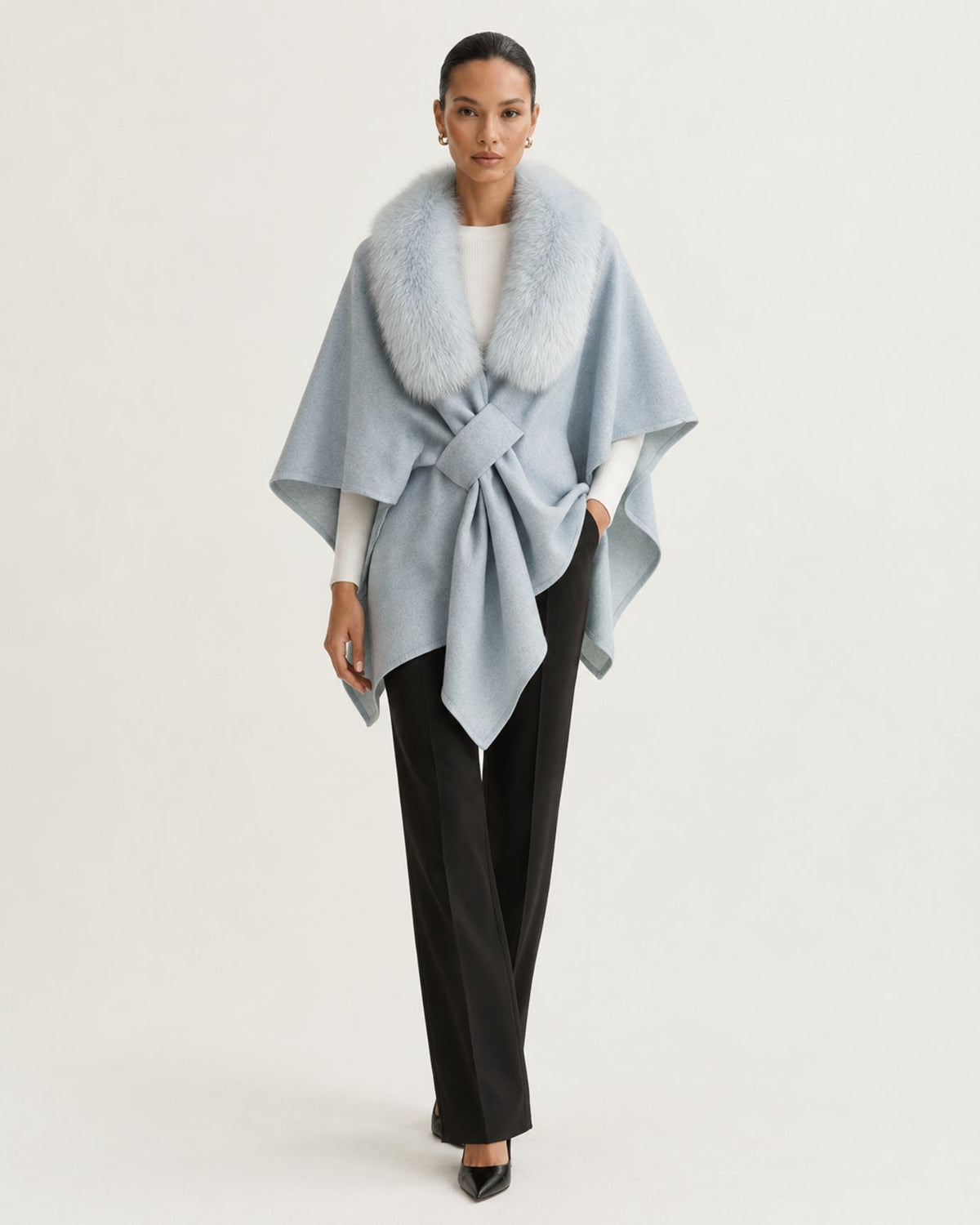 Wool Blend Knit Cape Shawl – view 14