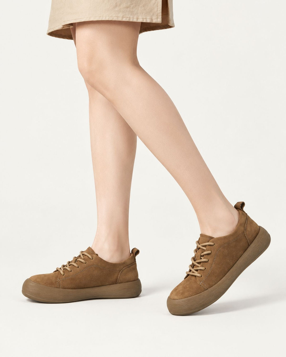 Top-Grain Leather Chunky Lace-Up Flat Shoes with Round Toe – view 4