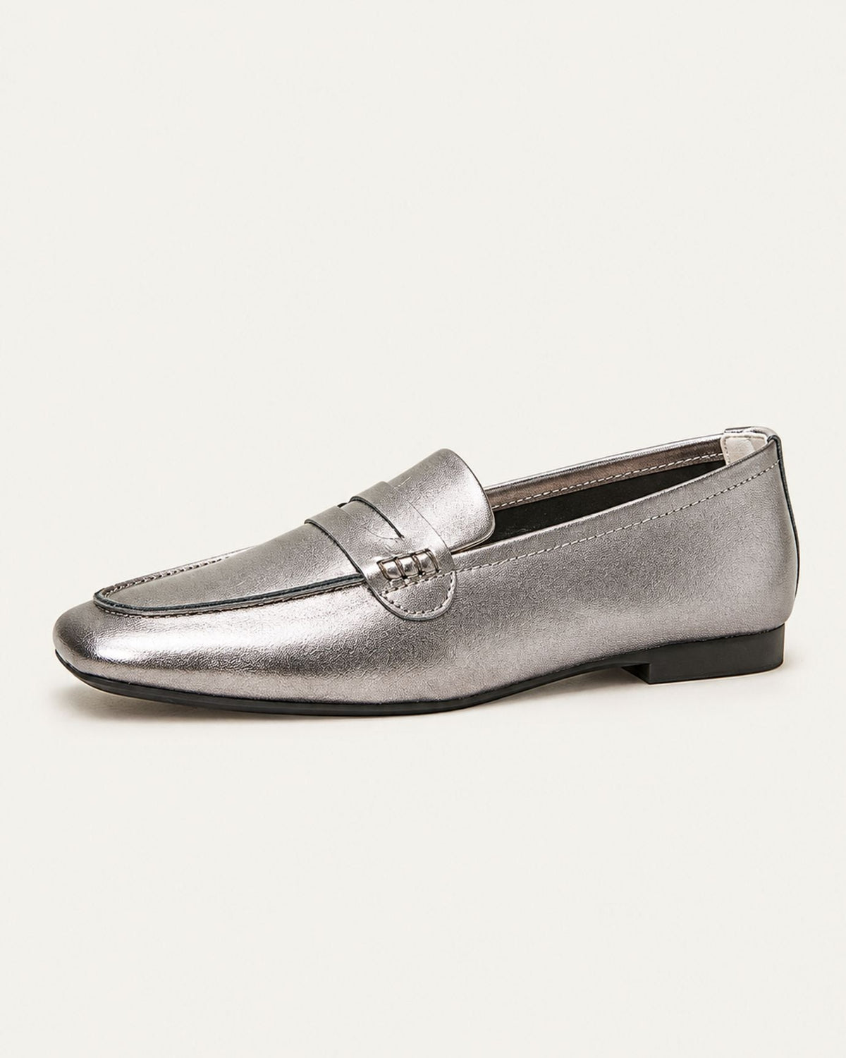 Square Toe Full-Grain Leather Slip-On Loafers with Rubber Sole