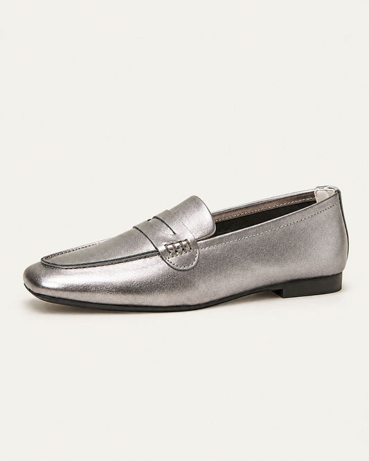 Square Toe Full-Grain Leather Slip-On Loafers with Rubber Sole