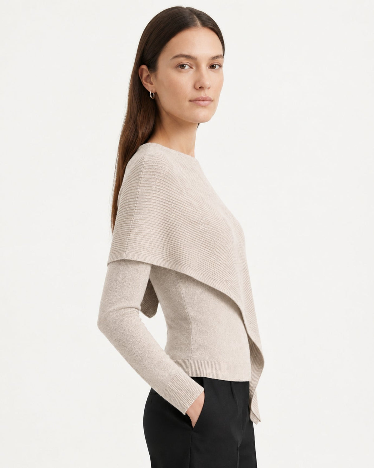 Mina Asymmetrical Draped Cotton and Viscose Knit Shawl Top – view 11