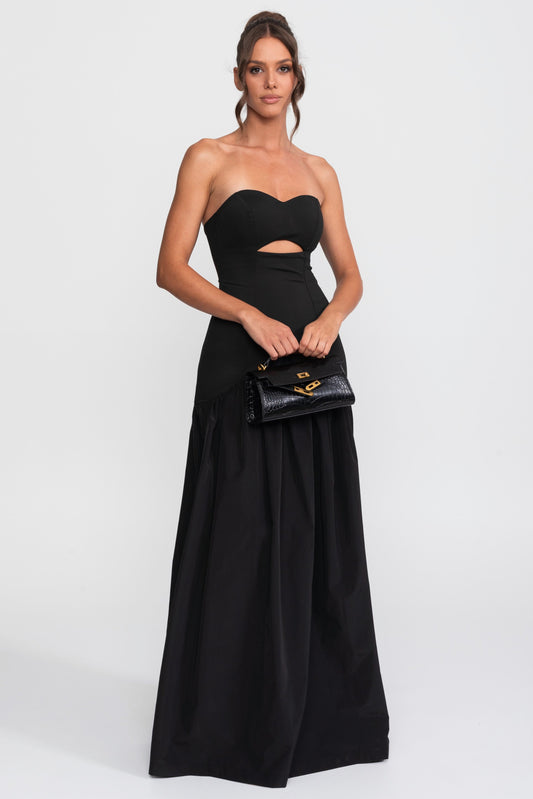 Strapless Sweetheart Drop Waist Gown with Gathered Skirt – Black – view 2