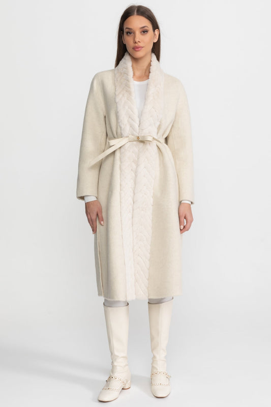 Wool and Alpaca Longline Coat with Textured Collar – Ivoire