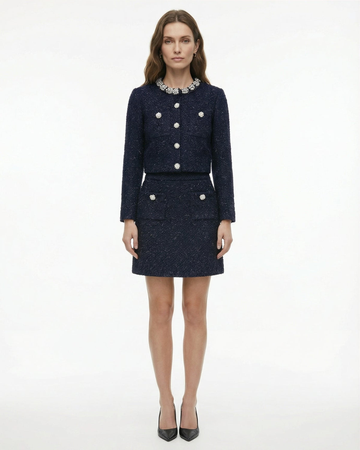 Rhinestone Heavy-Inlaid Knit Cardigan and Midi Skirt Set – view 2