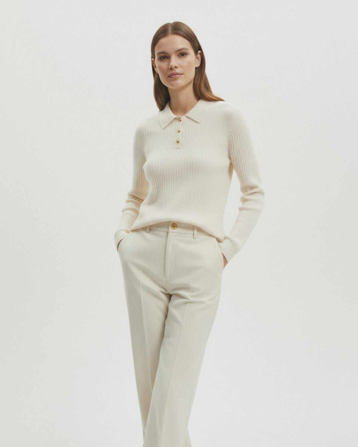 Soft Lightweight Pure Cashmere Polo Collar Top – view 2