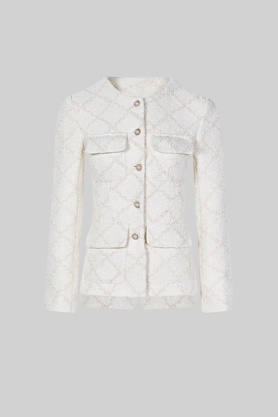 Diamond Textured Jacket and Shorts Set with Gold Buttons – Ivoire – view 14