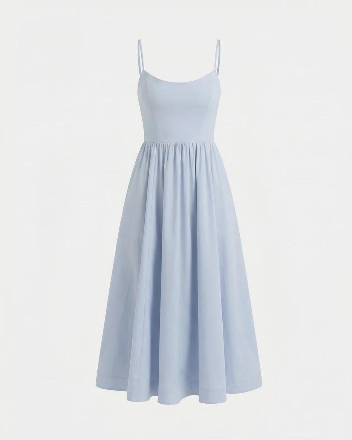 Mira Border Detail Cotton Blend Dress with Back Zip – Light Blue