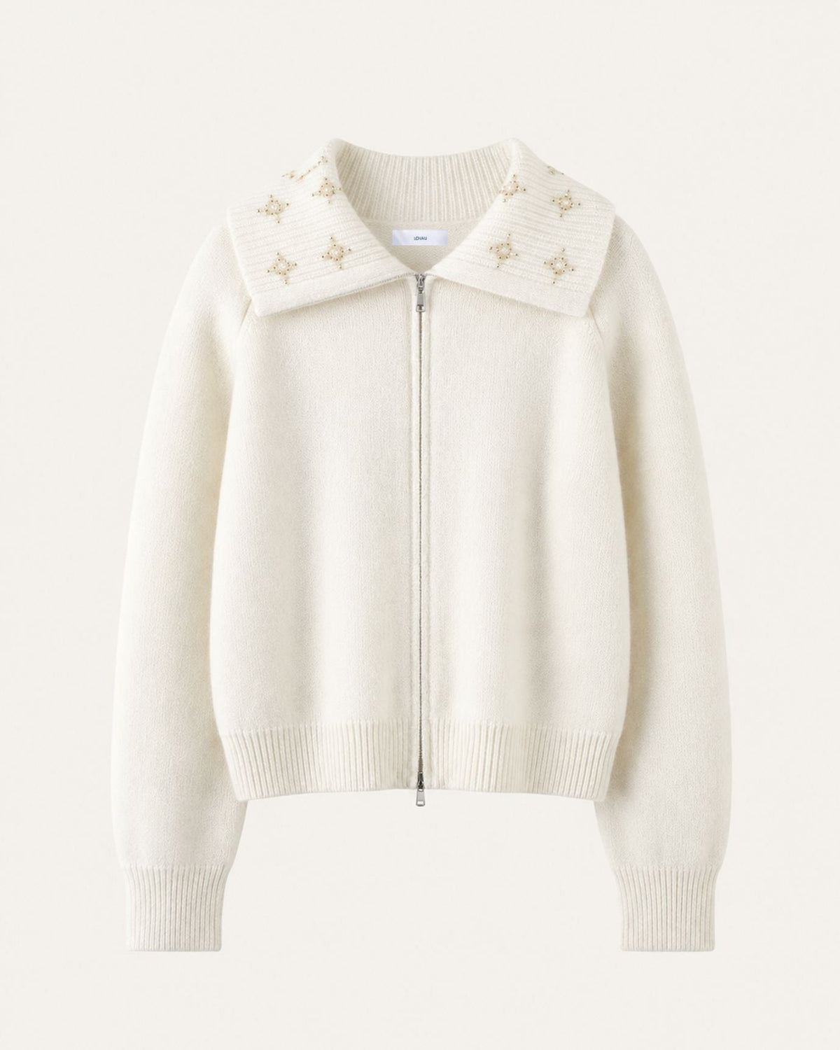 Lina Beaded and Embroidered Cashmere Zip Cardigan with Lapel Collar – view 5