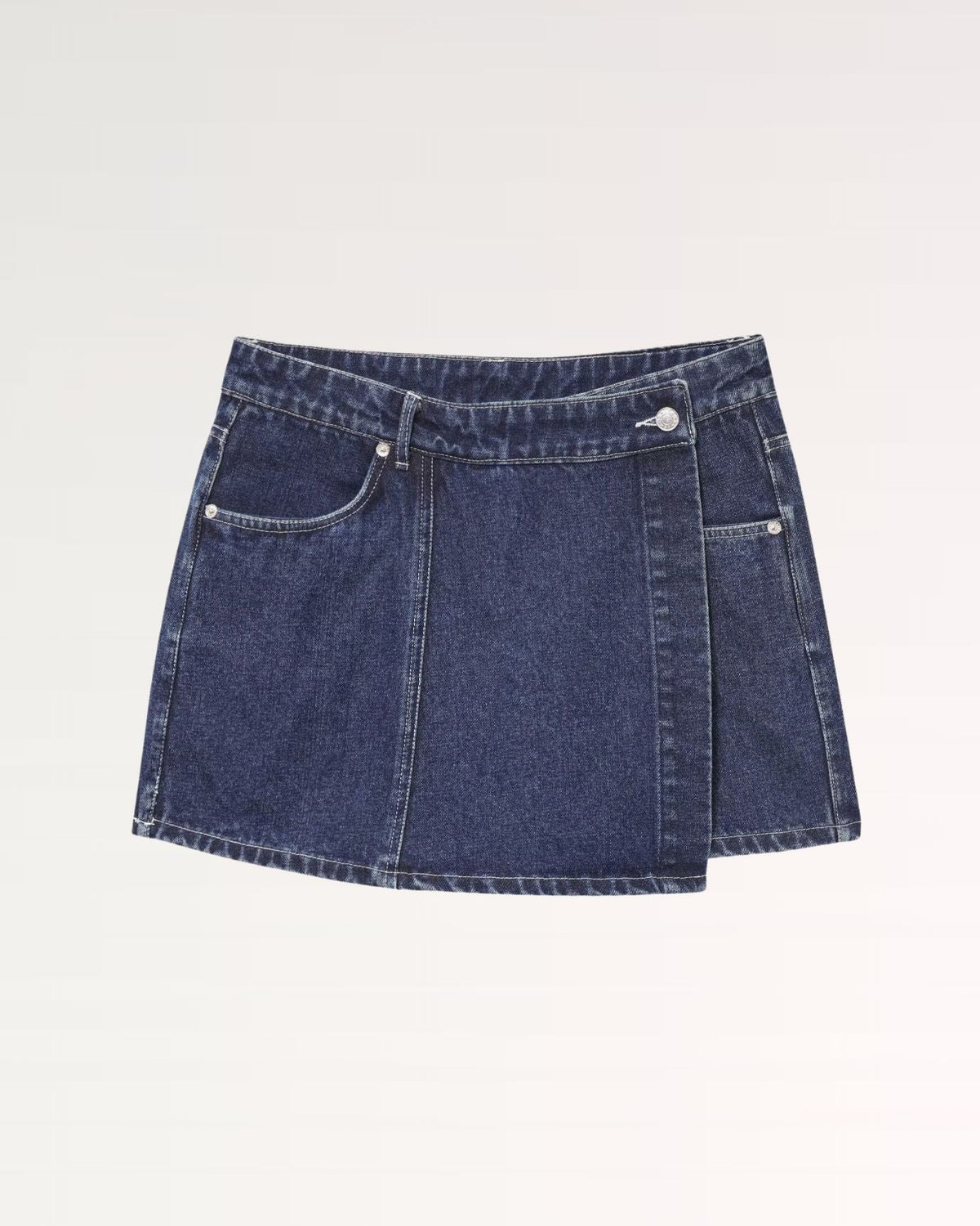 New York High Rise Denim Wrap Skort with Button Front – Navy Blue – view 2
