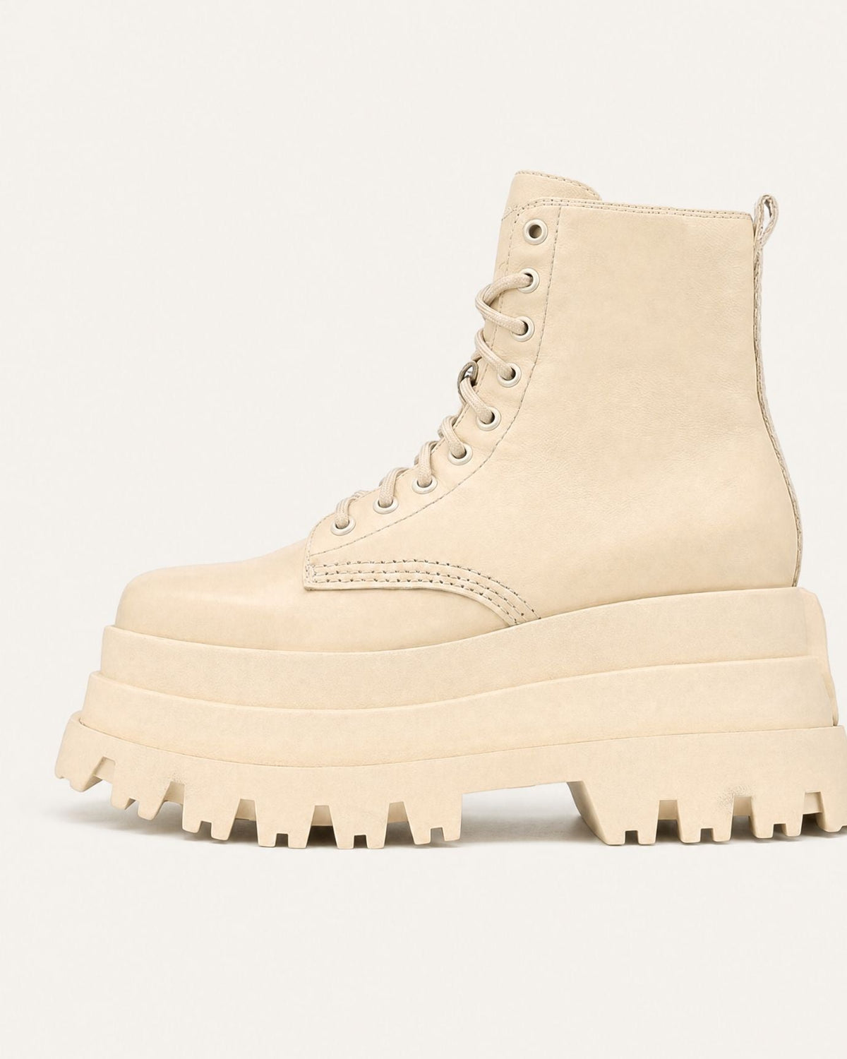 Maria Square Toe Platform Lace-Up Combat Boots with 9cm Heel – Beige – view 1