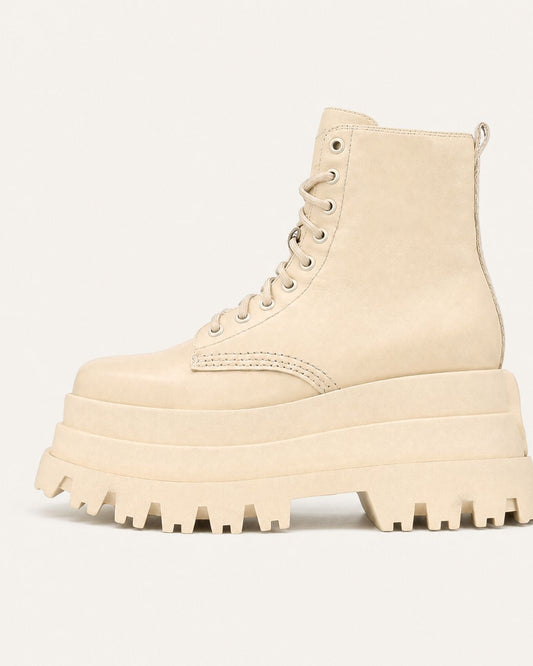 Maria Square Toe Platform Lace-Up Combat Boots with 9cm Heel