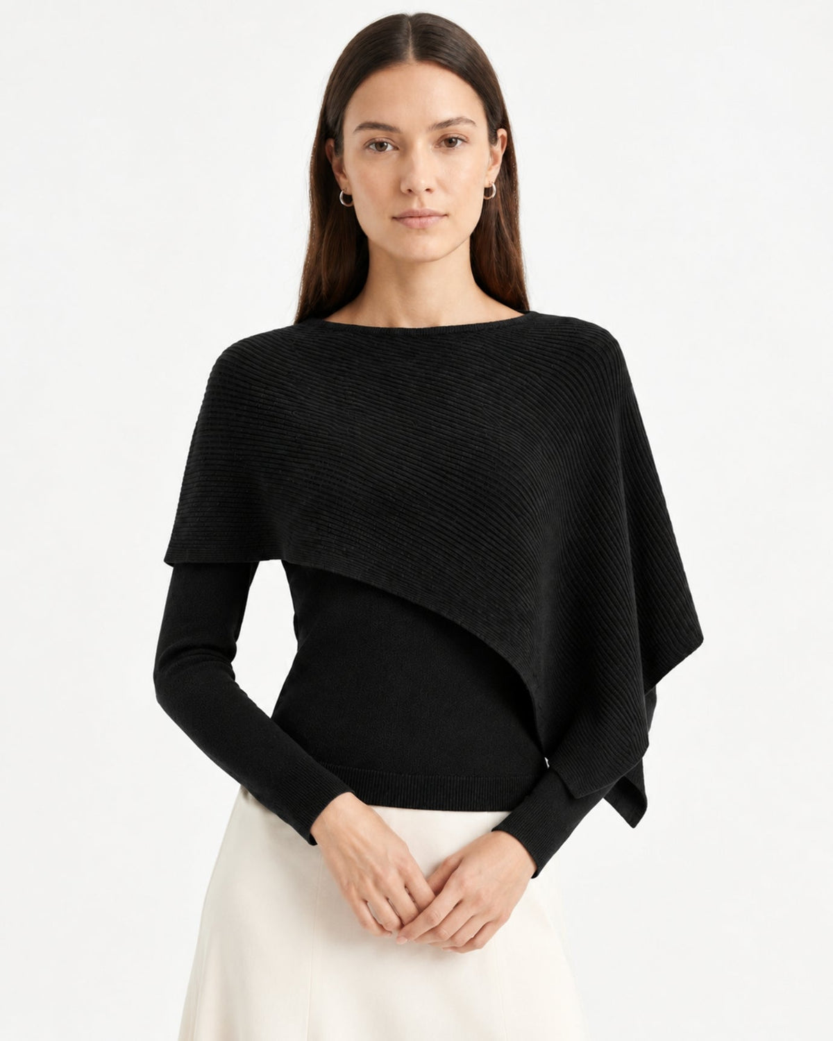 Mina Asymmetrical Draped Cotton and Viscose Knit Shawl Top – view 14