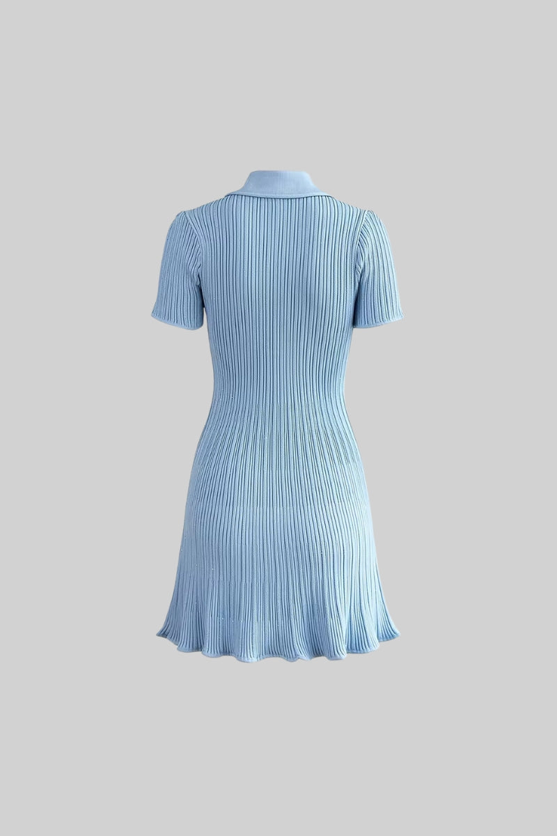 Short Sleeve Hourglass Mini Dress with Diamond-Style Buttons – Baby Blue – view 11
