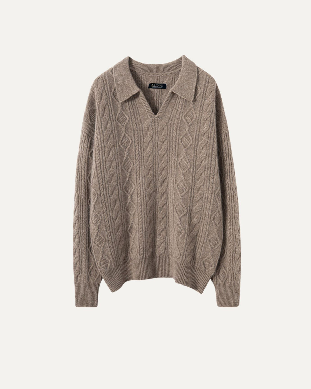 Divina 100% Cashmere Polo Top with Button Placket – Purple Camel – view 1