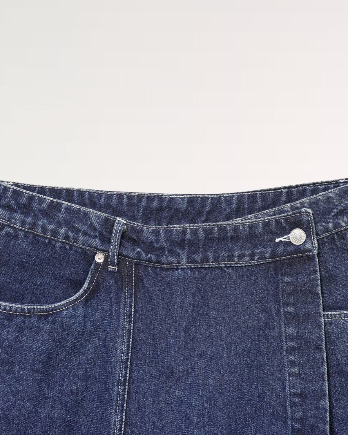 New York High Rise Denim Wrap Skort with Button Front – Navy Blue