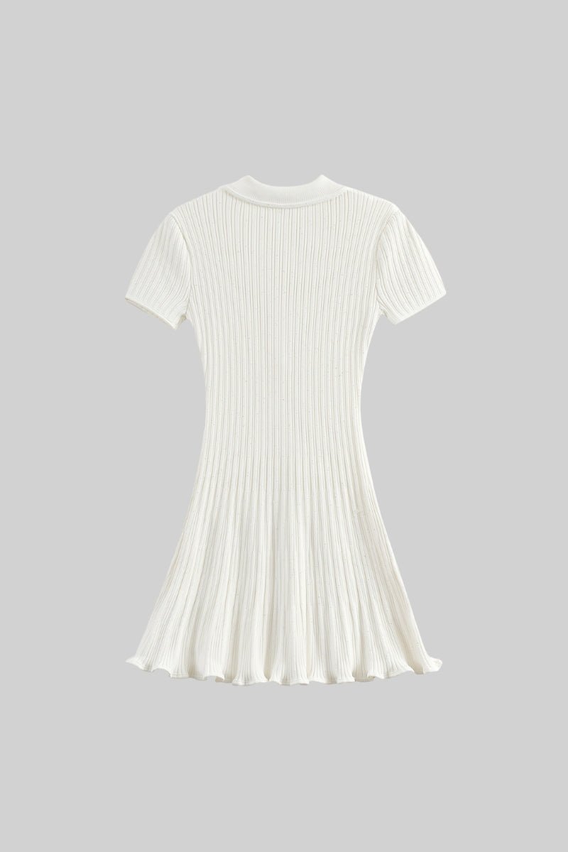 Short Sleeve Hourglass Mini Dress with Diamond-Style Buttons – White – view 17