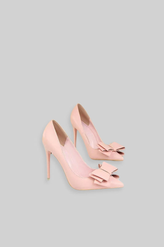 Vegan Leather Ribbon Detail 10.5cm High Heels – Pink