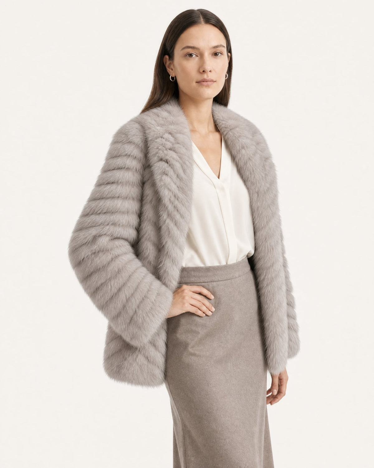 V-Neck Short Striped Jacket with Long Sleeves – view 7