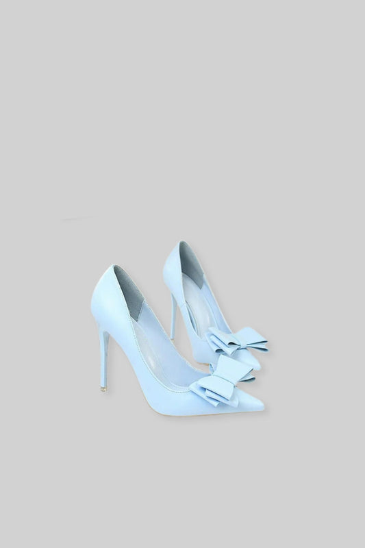 Vegan Leather Ribbon Detail 10.5cm High Heels – Baby Blue