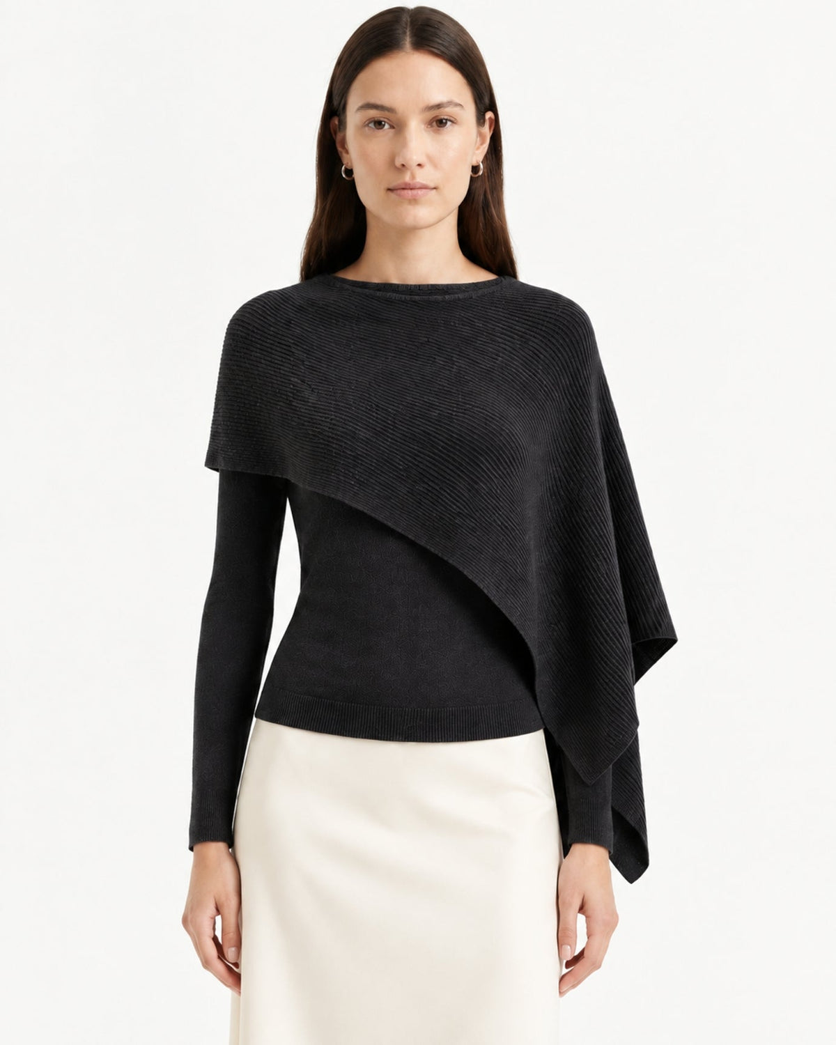 Mina Asymmetrical Draped Cotton and Viscose Knit Shawl Top – view 23