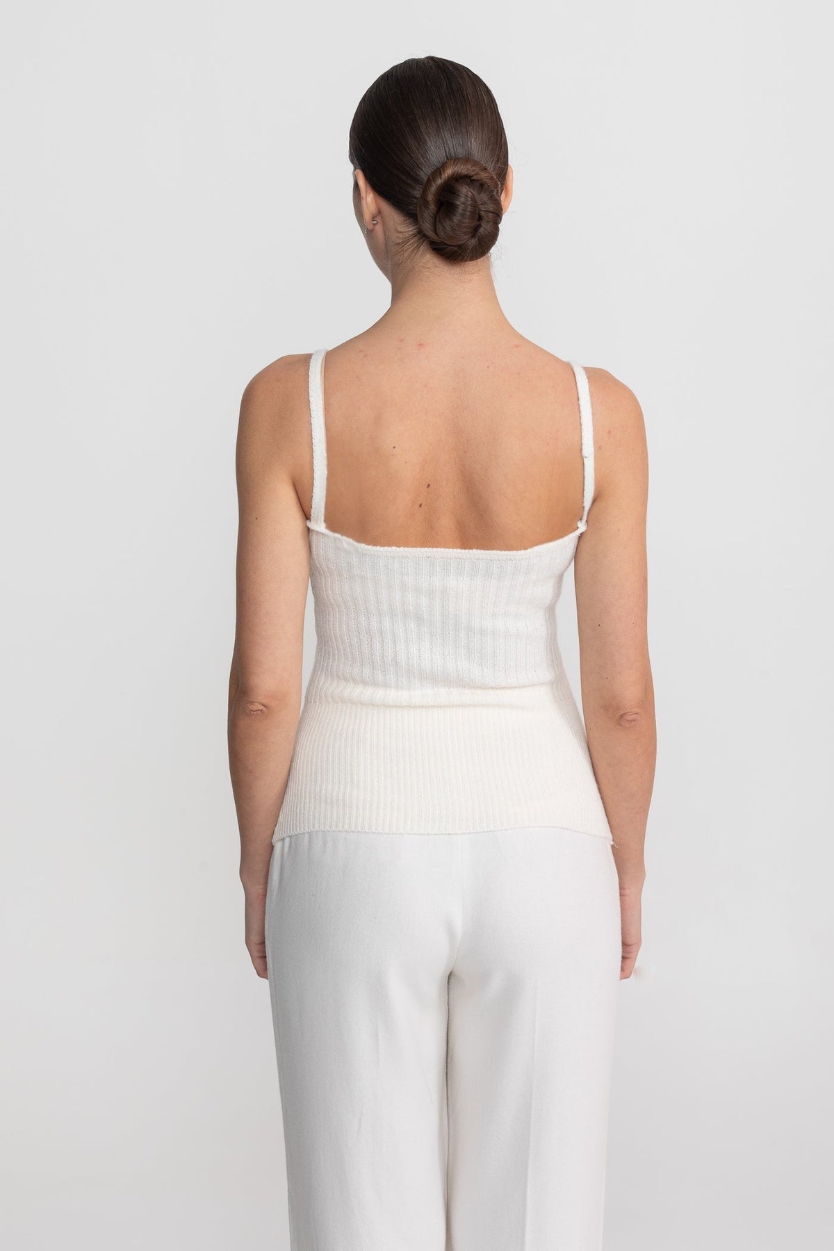 Crystal Knit Camisole and Longline Cardigan Set with Feather Cuffs – White – view 8